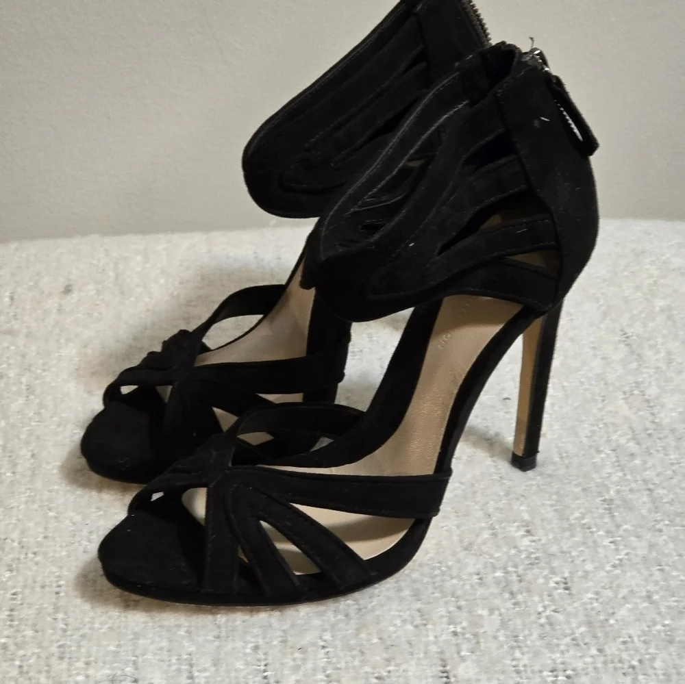 Zara black suede high heeled sandals size 37 - Picture 5 of 10